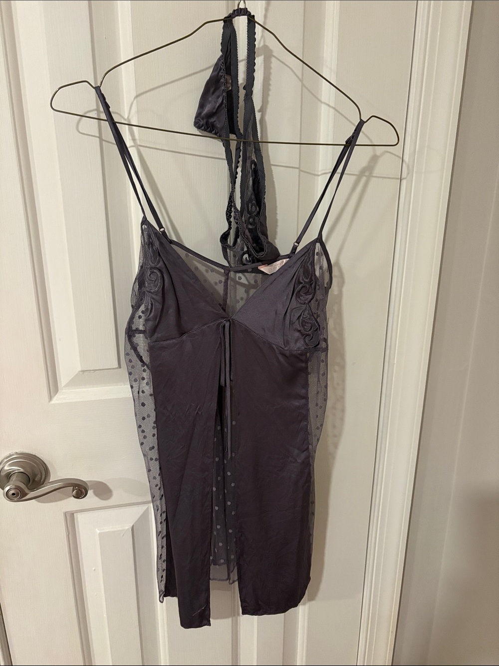 Sheer Polka Dot lingerie - Charcoal Gray/lilac